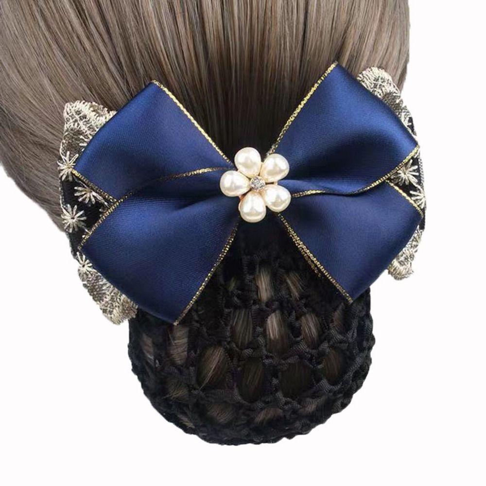 Nurse  Female Pearl Hairgrips Cover Net Ponytail Clip Women Spring Clip Korean Bun Snood