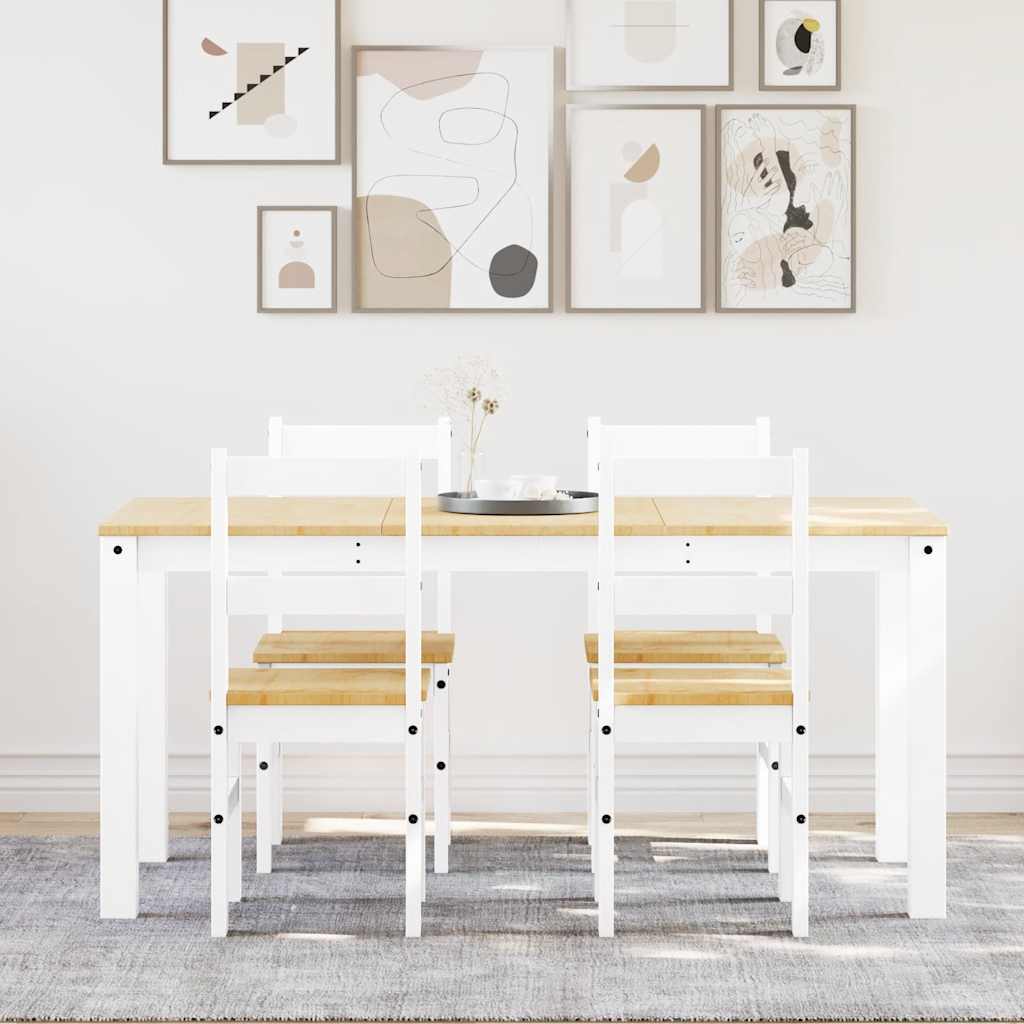 5 Piece Dining Set PANAMA White Solid Pine Wood