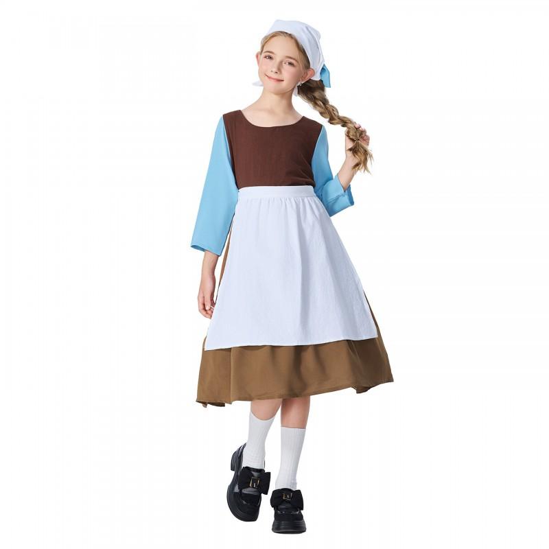 Kids Cinderella Maid Costume Dress Halloween Party Stage Performance Cartoon Princess Outfit