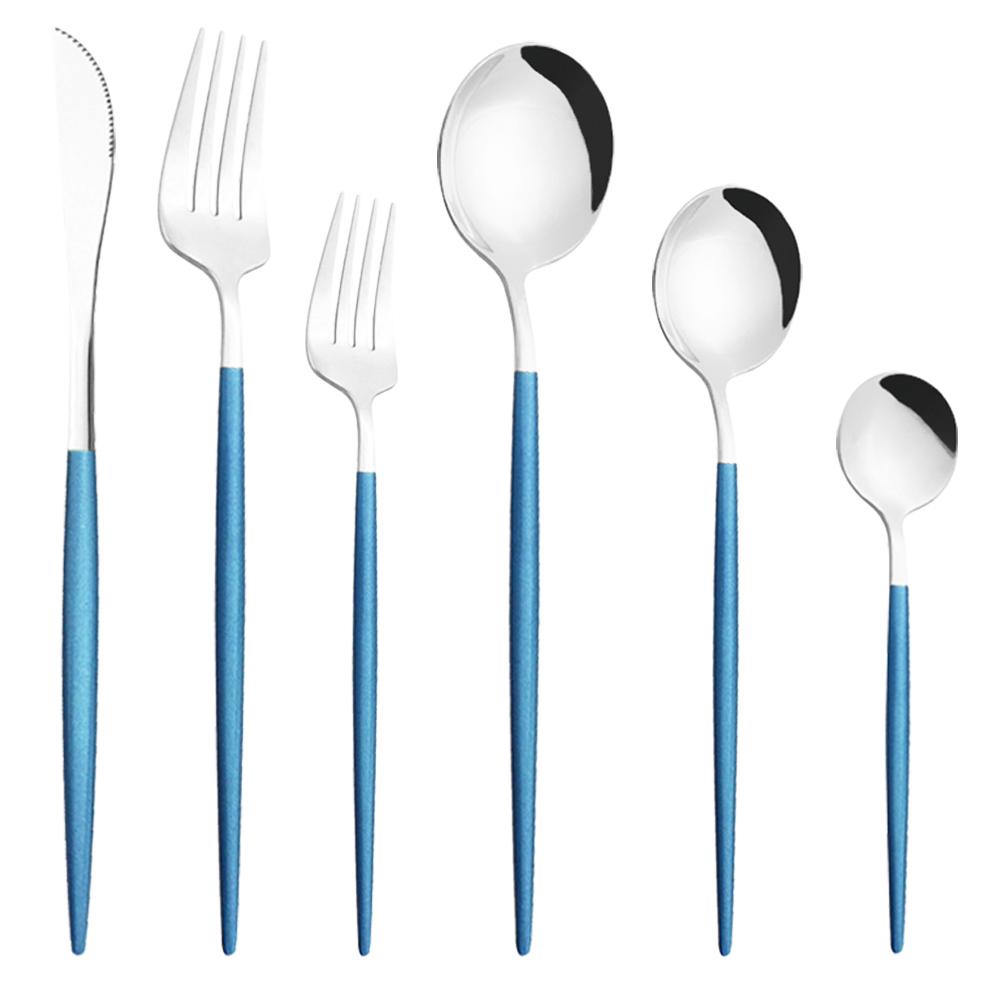 6Pcs/Set Gold Dinnerware Cutlery Set Mirror Stainless Steel Dinner Flatware Knife Dessert Fork Coffee Spoon Tableware Silverware Set