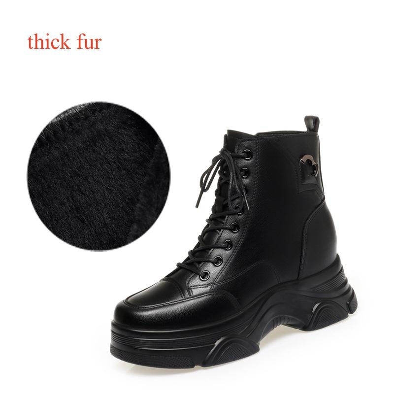 6cm Mode Comfortabele Dikke Zool Chunky Platform Schoenen Winter 2025 Zacht Leren Laarzen Dames Bont Enkellaarsjes Motorlaarzen