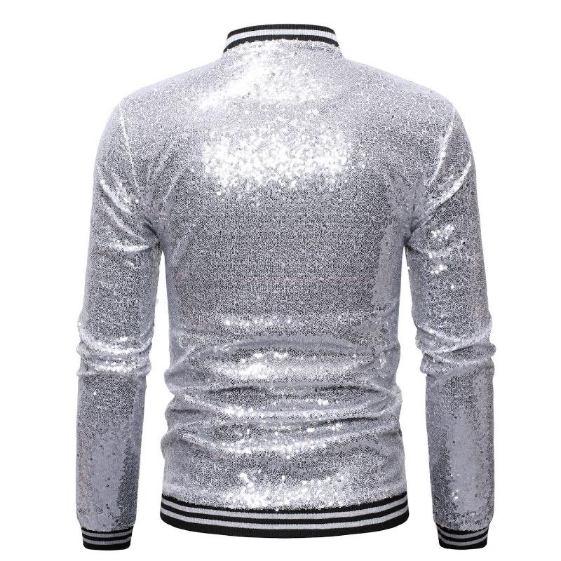 Completo da ballo da uomo ampio con paillettes, giacca cardigan con zip