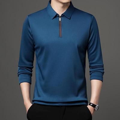 Men's Long Sleeve Half-Zip Polo Shirt - Casual Turn-Down Collar for Middle-Aged & Young