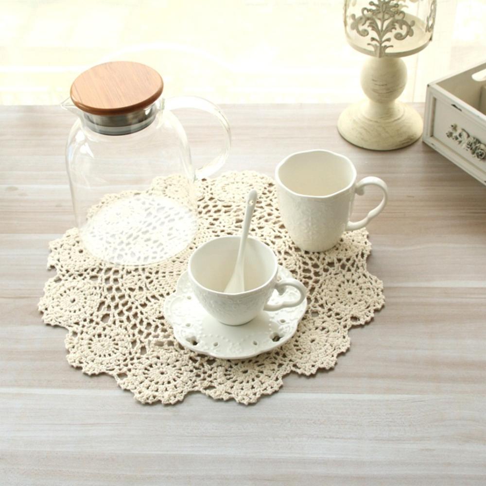 Ronde Handgehaakte Tafelonderzetter Vintage Katoen Haakwerk Tafel Placemat Bruiloft Servetten Stof Kant Placemats Decoratieve Schouw Tafel