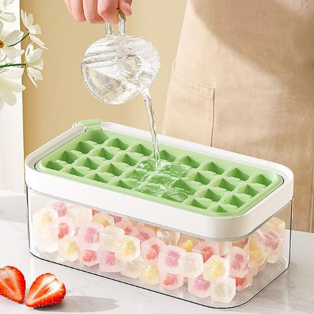 Flip Ice Mould Storage Box Plastic Ice Cube Molds Creative 32 Grids Ice Cube Tray  Refrigerator