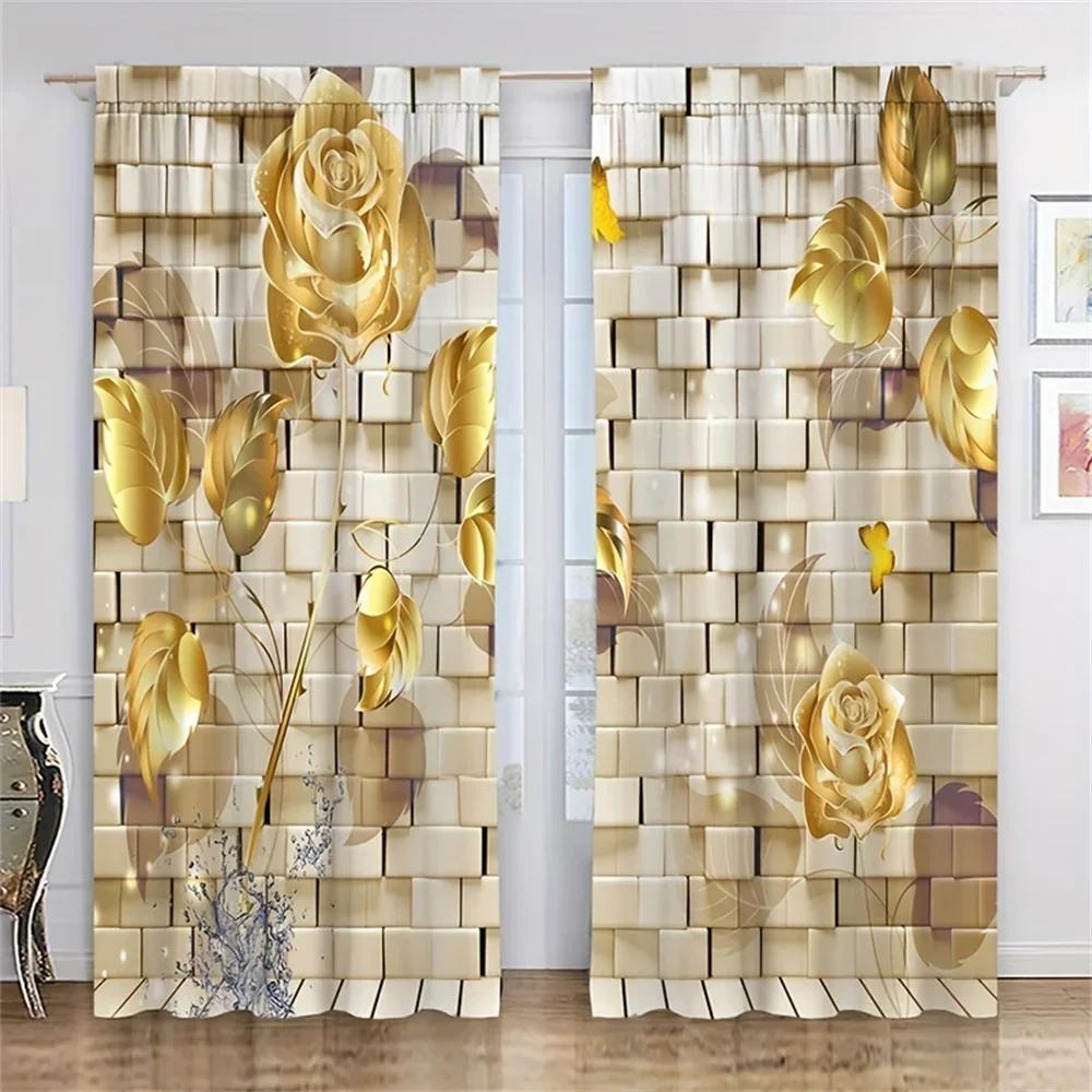

3D Роскошные золотые павлиньи цветы лебедь алмазные шторы на окна жалюзи для гостиной детской спальни ванной комнаты кухни двери домашнего декора2 W65X60H(cm)X2Pcs&Grommet Top