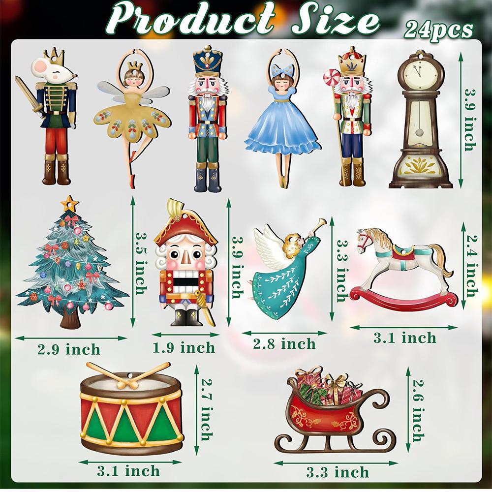 12Pcs/set Nutcracker Puppet Christmas Tree Pendant Wooden Nutcracker Soldier Hanging Pendant Noel New Year Party Home Decoration
