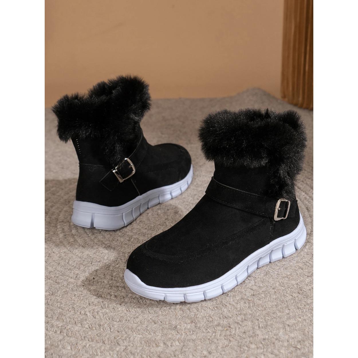 

2026 Winter Women Fur Warm Chelsea Snow Boots Casual Shoes New Short Plush Suede Ankle Boots Flats Gladiator Sport Botas Mujer 43 чорний