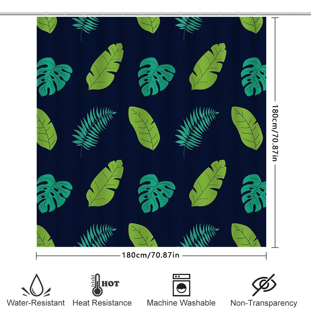 Feather Pattern Shower Curtain Green Monstera Leaf Design For Bathrooms Decor