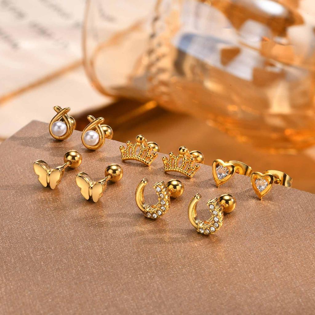 Cute Micro Cubic Zircon Heart Shape Stud Earrings For Women Girls Stainless Steel Butterfly Earring Ear Piercing Jewelry Gift
