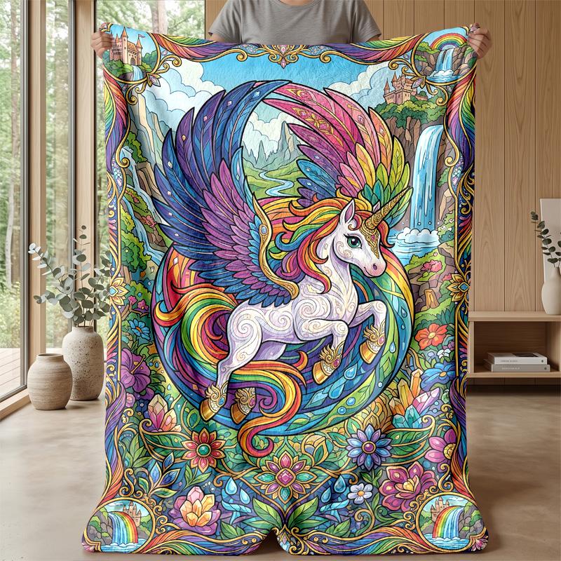 Fantasy Winged Unicorn Theme Blanket Lightweight Warm Flannel Blanket Decorative Throw Blanket for Home Decoration