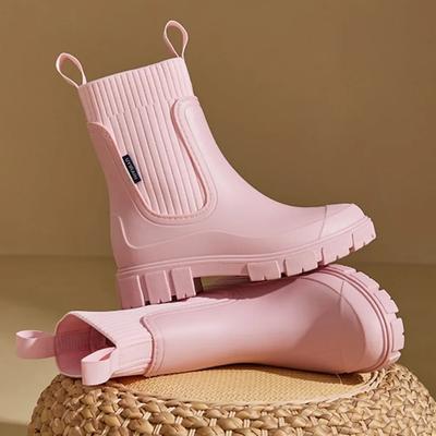 Scarpe da pioggia impermeabili alla moda per donna, con elastico, da donna, con tacco basso, impermeabili e antiscivolo.