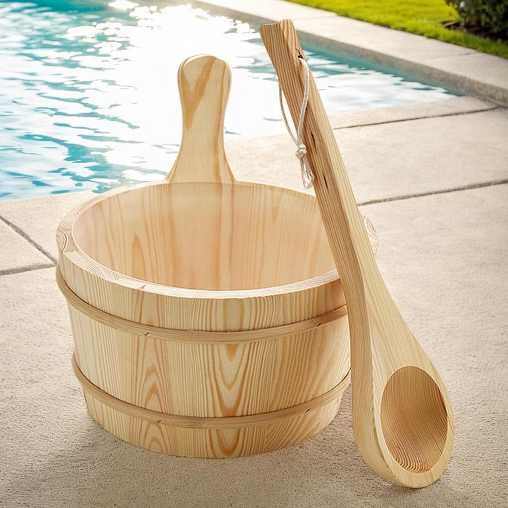 4L Wooden Sauna Barrel with Spoon Set Portable Sauna Room Steaming Bathroom SPA Accessory Tools Leakproof Shower Supplies