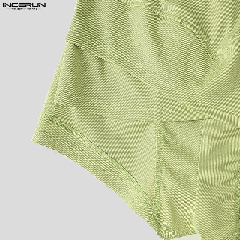 INCERUN Mens High Waist Yoga Shorts Fake Two Piece Design Layer Slim Fit Athletic Short Pants