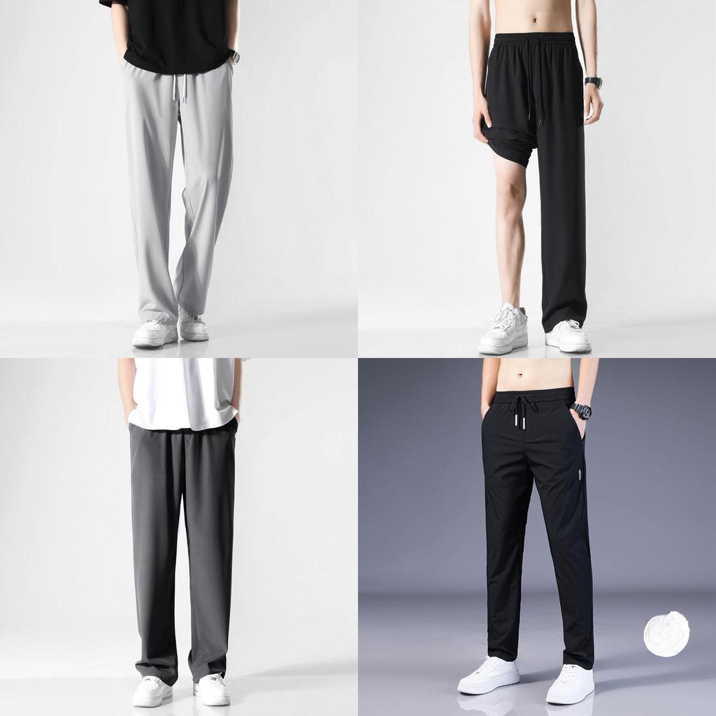 Mens Summer Ice Silk Joggers With Micro Elastic Stretch For Casual Youth Wear