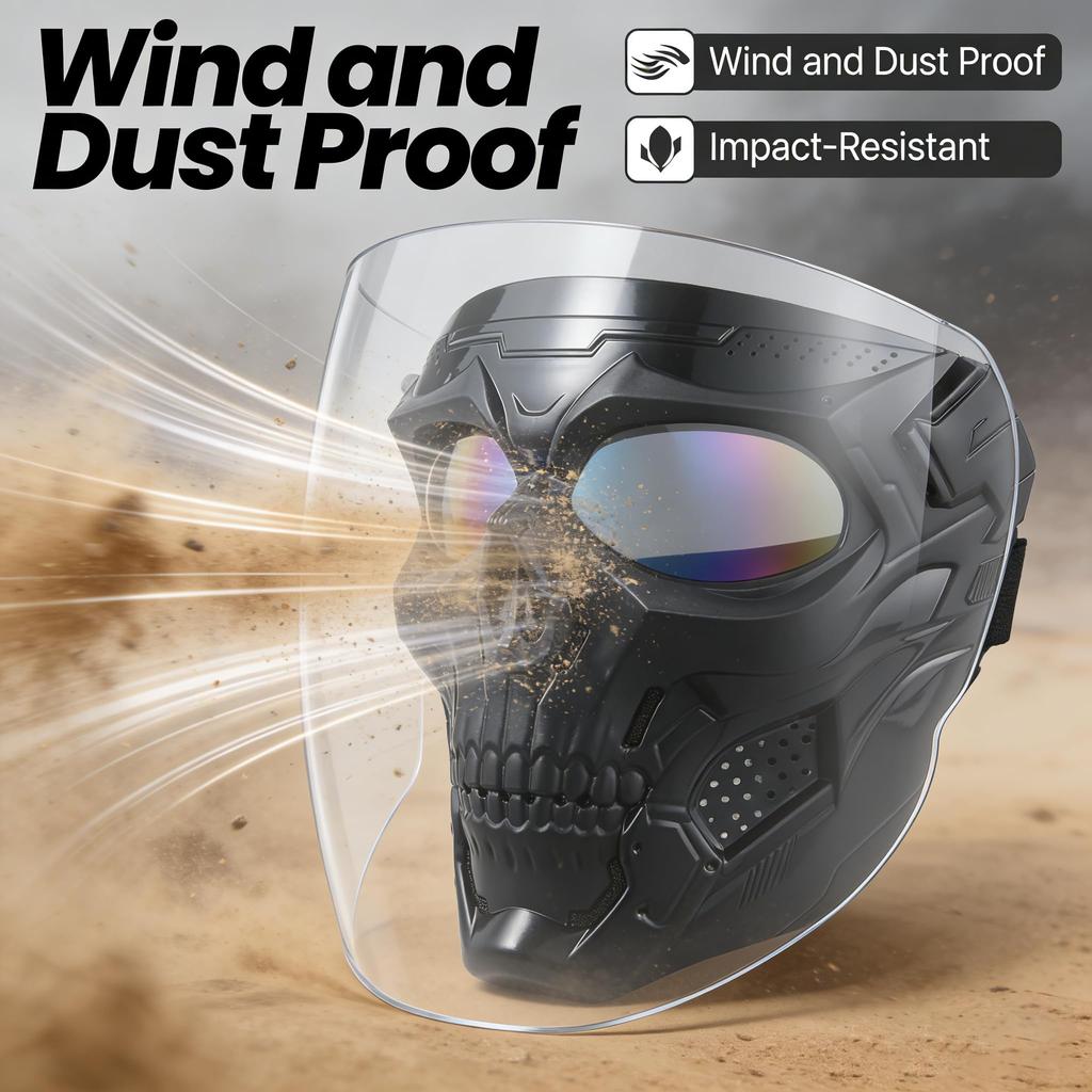 Skull Mask Motorcycle Mask Bicycle Riding Windproof Full Face Skeleton Protective Mask Colored Goggle Tactical Cycling Bike