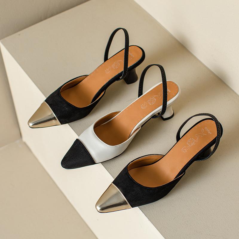 Women's High-heeled Sandals Summer Small Fragrant Style Pointed Thin Heel Color Matching Large-size Sandals