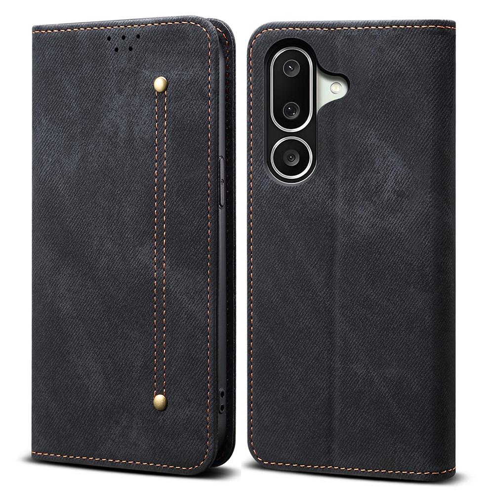 

Для Samsung Galaxy M56 5G Чохол Текстура джинсової тканини Шкіряна підставка Захист від подряпин Чохол для телефону Black