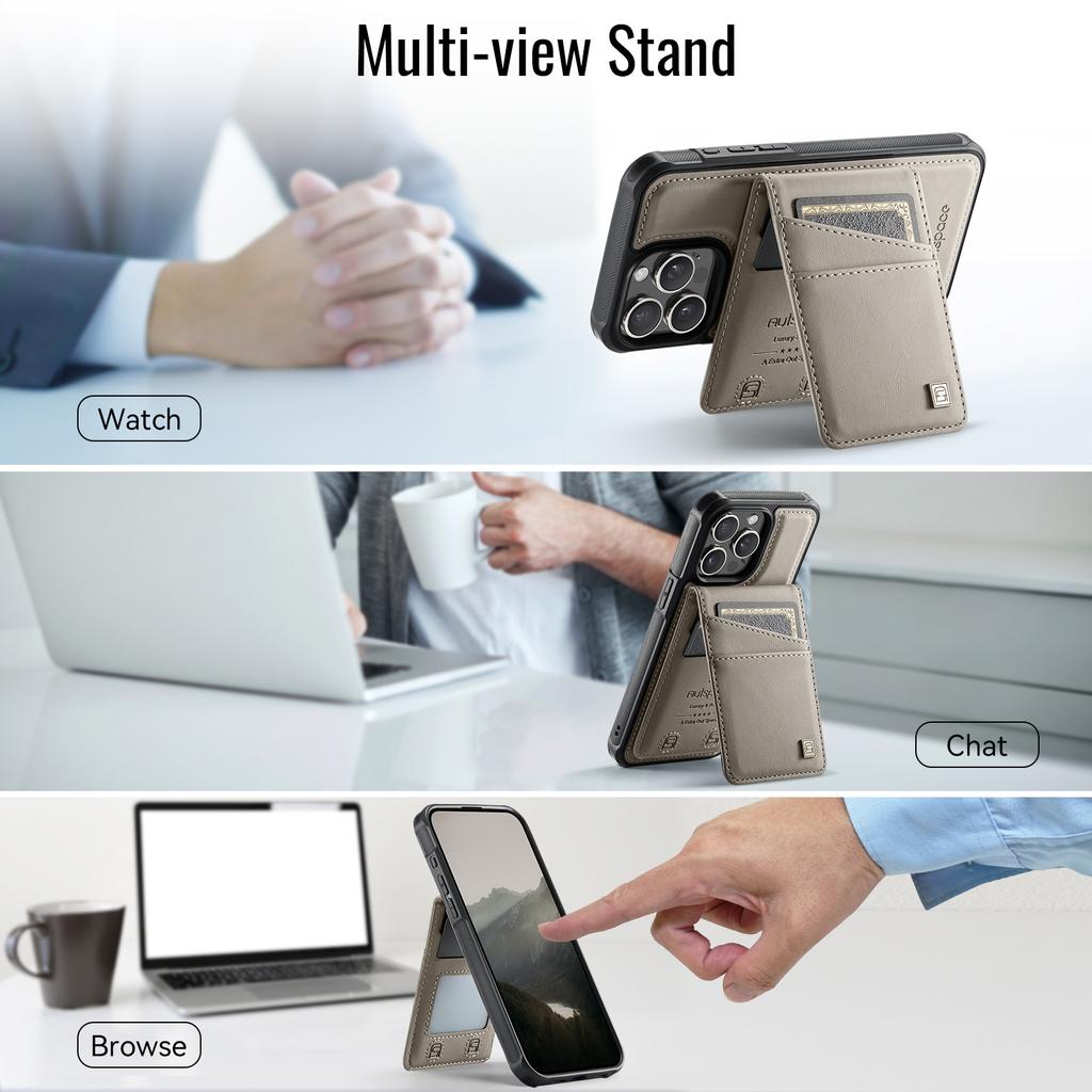 For iPhone 15 Pro Max Case AUTSPACE A12 Leather Phone Case with Detachable Card Bag