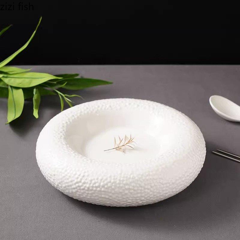 Ceramic Dinner Plate Creative Irregular Texture Thick Soup Plate Insulation Plate Dessert Plates Pasta Plates Home Tableware