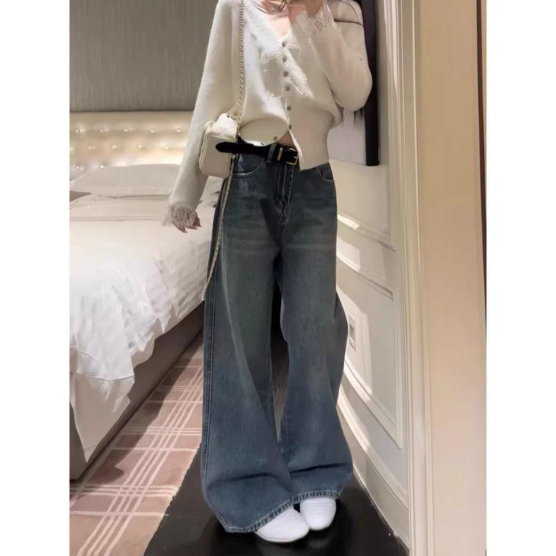 Women s Plus Size High Waist Wide Leg Retro Jeans Extra Large