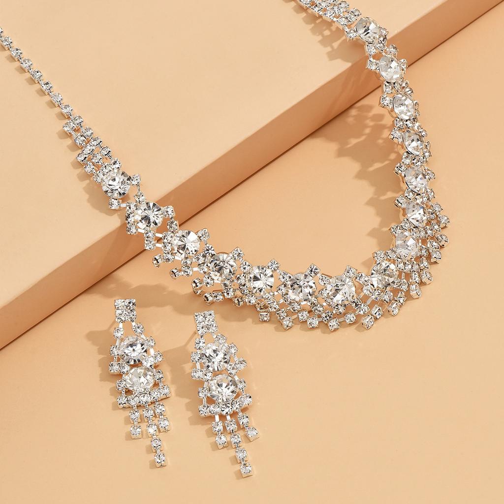 Bridal Jewelry Set Fashion Claw Chain Rhinestone Necklace Earrings Set Women'S Dinner Dress Clavicle Chain