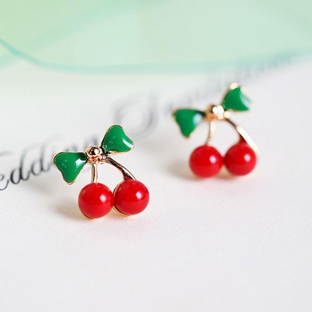 New Fashion Red Cherry Drop Earring Sweet Fruit Long Crystal Earrings for Women Lady Gift Jewelry Tassel Dangle Accessories