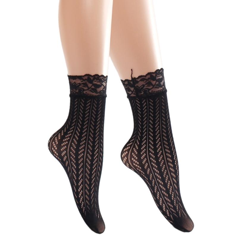Breathable Fishnet Patterned Ankle Socks for Women Fashionable Hollowout Design with Lace Trim Short Crew Socks Hosiery