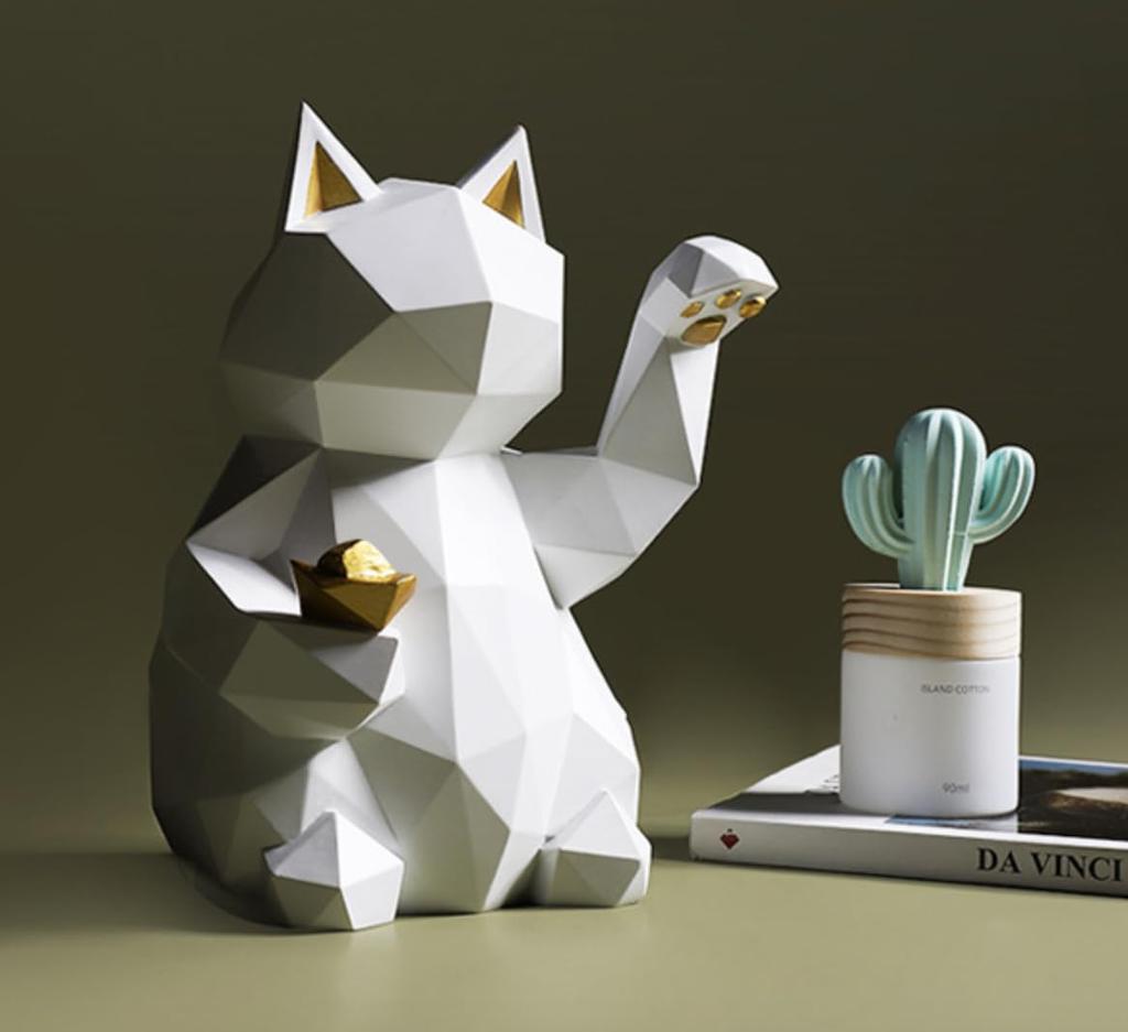 Natura Style Maneki-neko (Lucky Cat) Figurine, Stylish Nordic Style Decor (Small, White)