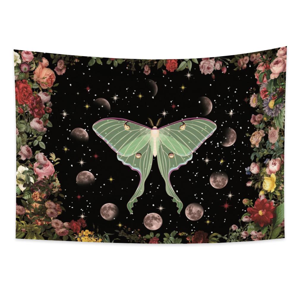Tarot Faza Lunii Tapiserie cu flori Fluture Craniu Agățat pe perete Decor scenă psihedelică Decorare vrăjitorie Decorare cameră