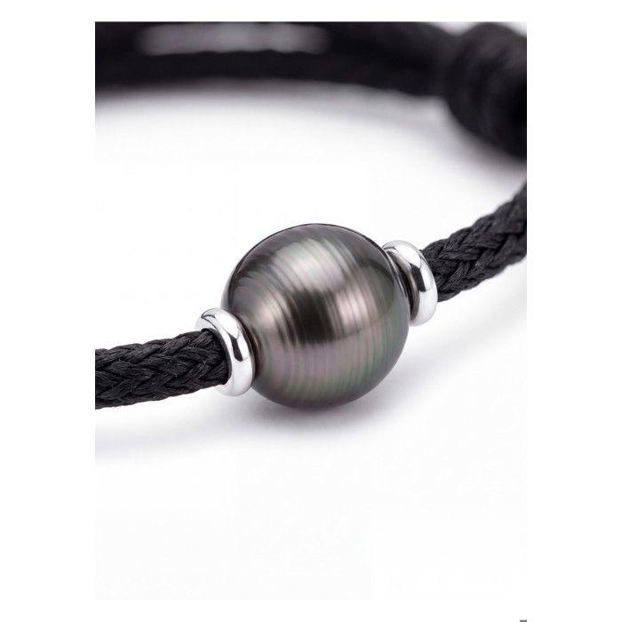 Bracelet - PEARLS & COLORS - Pearls & Colors - Perle de Tahiti 10-11 mm cerclée - Cordon noir réglable - Argent 925