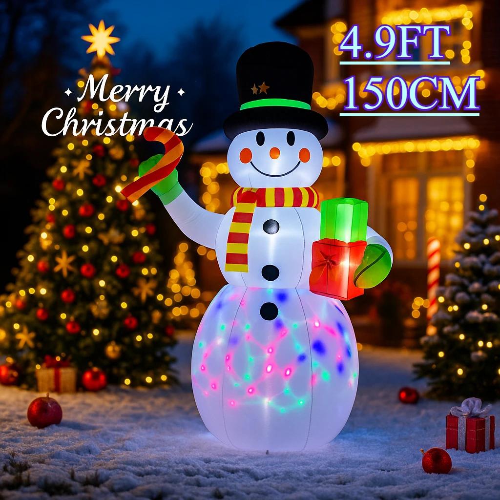 4.9FT Xmas Holiday Inflatable Yard Decor LED Snowman Candy Cane Gift Christma Home Decoration Ornament Festive Toy Gift Supplies