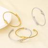 European American Heart-Shaped Open Stainless Steel Bracelet - Silk Rope Cable Wire Design for Women