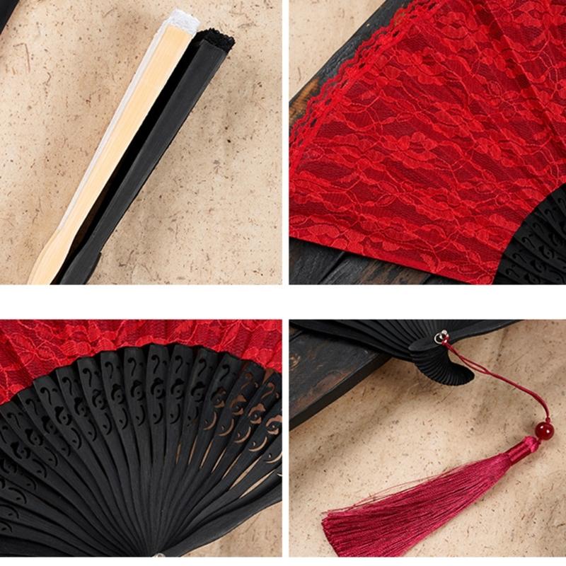 Breathable Lace Fabric Foldable Hand Fan Vintage Dancing Party Props Fabric Handheld Fan Home Decoration Festival Gift
