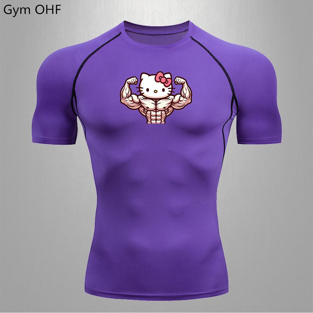 2026 T Shirts for Men Summer Short Sleeve Cartoon Printed Gym Workout Tees Athletic Quick Drying Undershirts Top Tight Fitting Sports