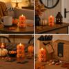 Realistic Flame LED Candle Halloween 3 Tier Stacked Pumpkin Light, Flickering Flameless Lanterns Candle, Battery Operated Fake Pillar for Home