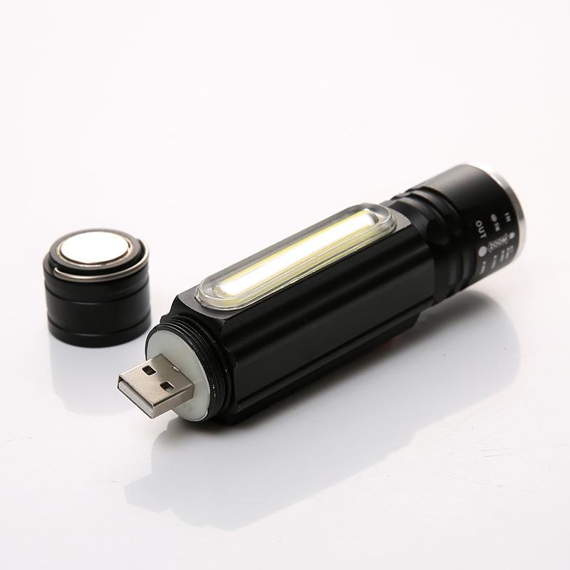 LED Flashlight USB Rechargeable T6 COB Torch Zoom 5 Modes Flash Light Magnetic Attraction Waterproof Outdoor