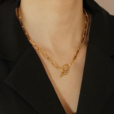 Korean Hip-Hop Style Alloy OT Buckle Necklace - Simple European & American Clavicle Chain for Women