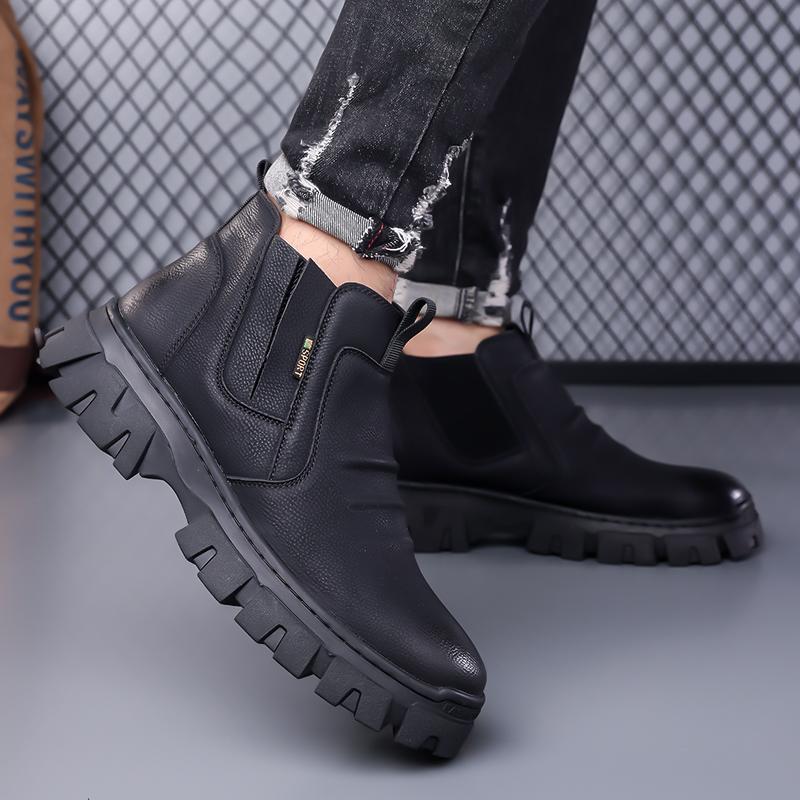 Fashion Thick Soled Casual Men's Boots Luxury Designer Retro Style Outdoor Leisure Street Walking High Quality Business Leather Shoes