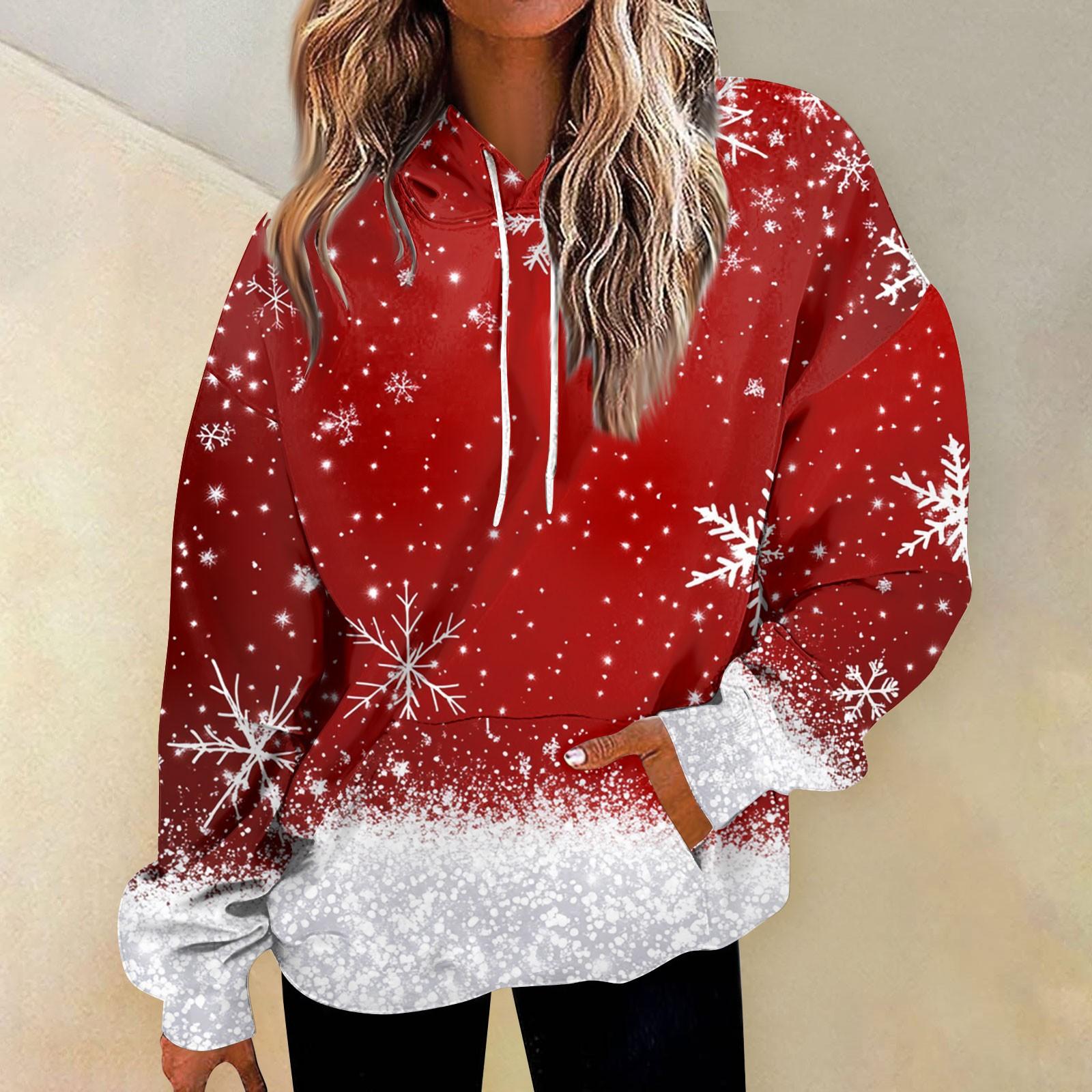 

Женские модные толстовки и свитшоты с длинными рукавами и шнурком, толстовки с рождественским принтом и принтом, большие топы, толстовки XL красный