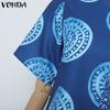 VONDA Oversized Women O-Neck Short Sleeve Stitching Print Casual Long Jumpsuits Rompers