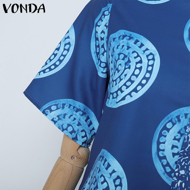 VONDA Oversized Women O-Neck Short Sleeve Stitching Print Casual Long Jumpsuits Rompers