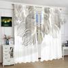 2 Pieces Of Elegant Grey Feather Printed Curtains, Through-Pole Curtains, Bedroom And Living Room  Curtains,