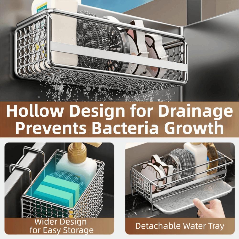 Space Saving Sink Drain Basket Wall Mounted Sponge Hanging Rack Kitchen Storage Holder Bathroom