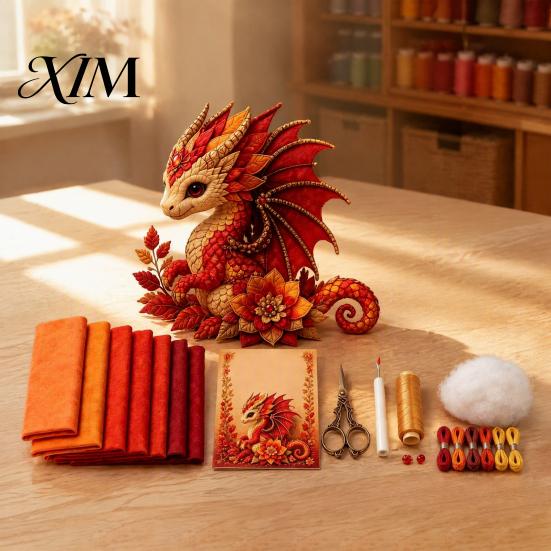 Screen Free Activity Dragon Patchwork DIY Kit, Fabric Sewing Kit with Artistic Crafting Materials Pre-cut Fabric, Beginner Craft for Handmade