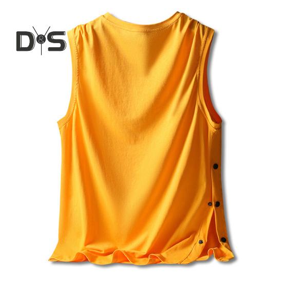 Men Vest Sleeveless Round Neck Loose Fit Tank Tops with Side Buckles Closure Solid Color Casual Tops Summer Wear