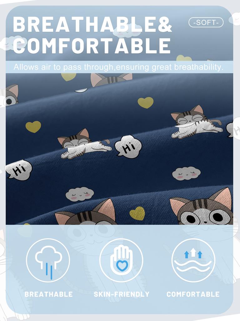 Cartoon 1 Cute Animal Cat Printed Matte Fitted Sheet, Bedroom Printed Bed Cover, Bedding Excluding Pillowcases