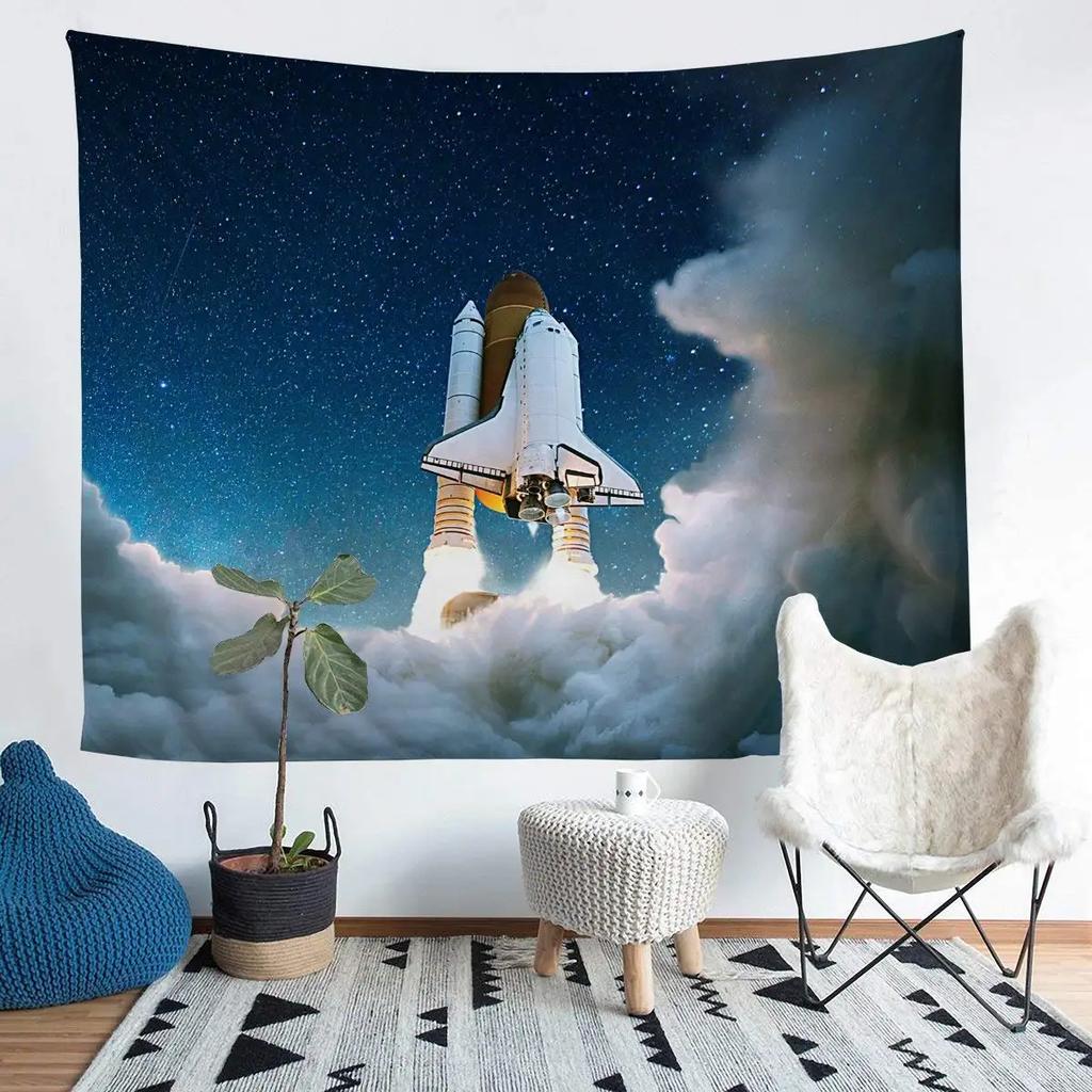 Rocket Tapestry Spaceship Shuttle Galaxy Tapestry Universe Travel Tapestry Wall Hanging for Bedroom Living Room Dorm Home Decor