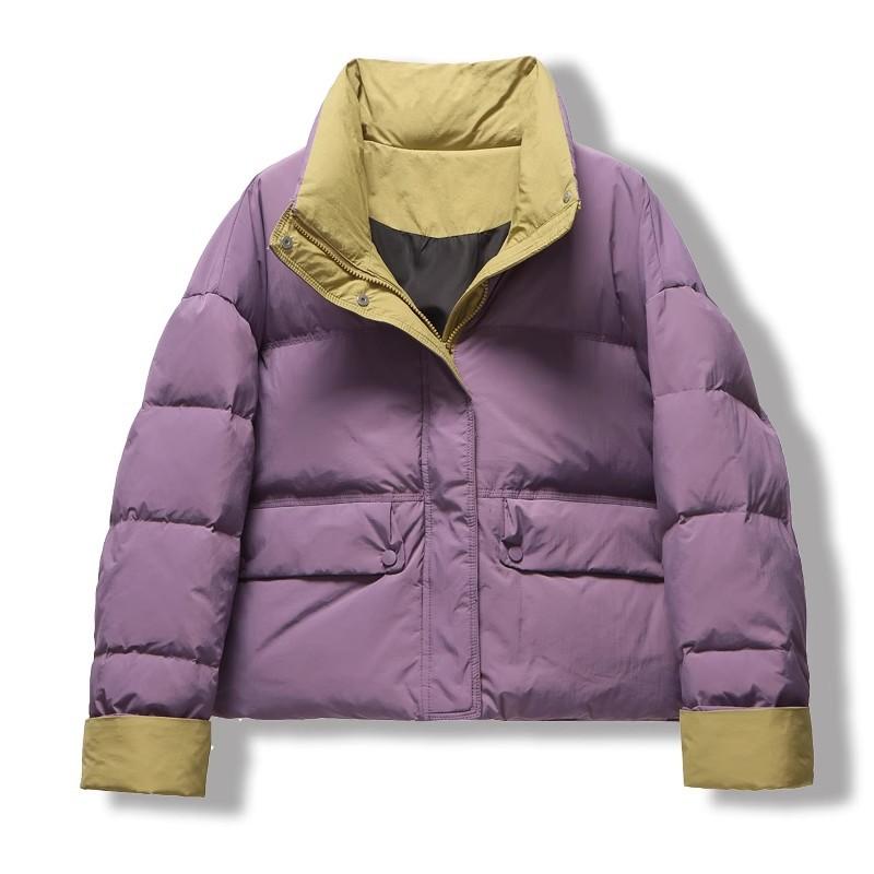 Contrasting color stand-up collar down jacket 2024 winter new loose fashion dopamine thickened warm bread jacket