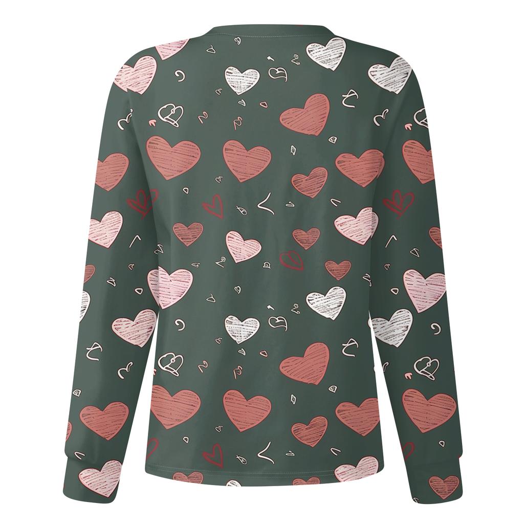 Women's Casual Fashion Long Sleeve Standing Collar Single Breasted Valentine's Day Print Workwear Jacket Tops